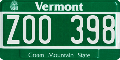 VT license plate ZOO398