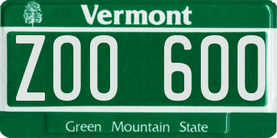 VT license plate ZOO600