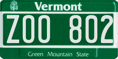VT license plate ZOO802