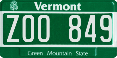 VT license plate ZOO849