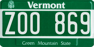 VT license plate ZOO869