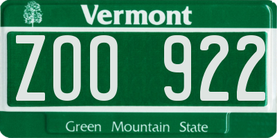 VT license plate ZOO922