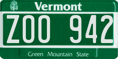 VT license plate ZOO942