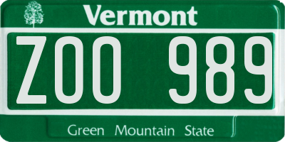 VT license plate ZOO989