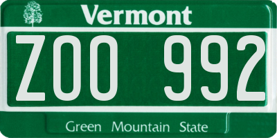 VT license plate ZOO992