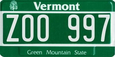 VT license plate ZOO997