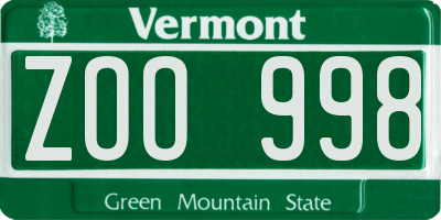 VT license plate ZOO998