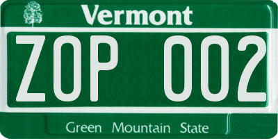 VT license plate ZOP002