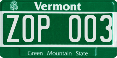 VT license plate ZOP003