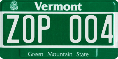 VT license plate ZOP004