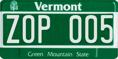 VT license plate ZOP005