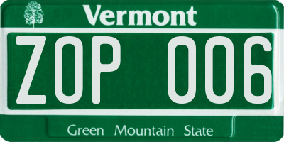 VT license plate ZOP006