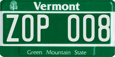 VT license plate ZOP008
