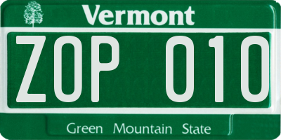 VT license plate ZOP010