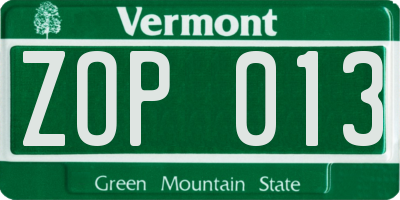 VT license plate ZOP013