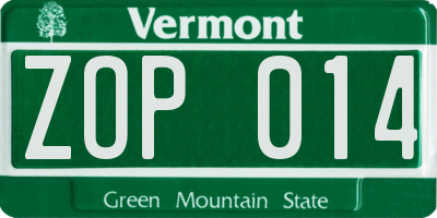 VT license plate ZOP014