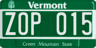 VT license plate ZOP015