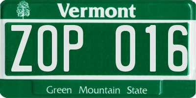 VT license plate ZOP016
