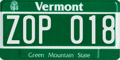 VT license plate ZOP018