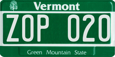 VT license plate ZOP020