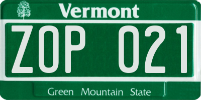 VT license plate ZOP021