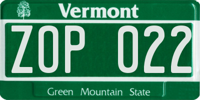 VT license plate ZOP022