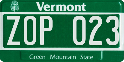 VT license plate ZOP023