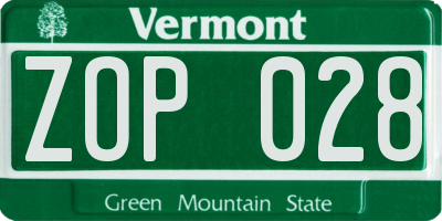 VT license plate ZOP028