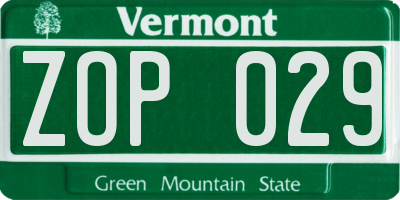 VT license plate ZOP029