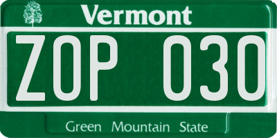 VT license plate ZOP030