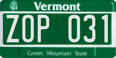 VT license plate ZOP031