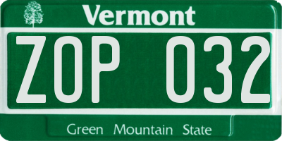 VT license plate ZOP032