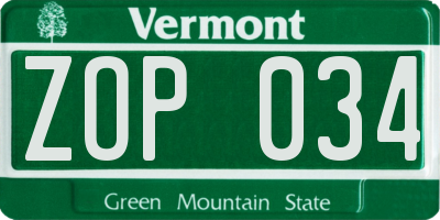VT license plate ZOP034