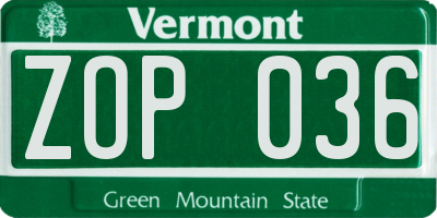 VT license plate ZOP036