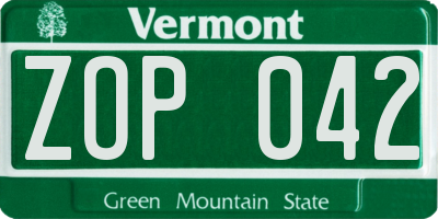 VT license plate ZOP042