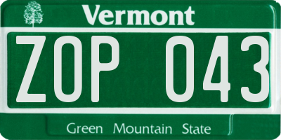 VT license plate ZOP043