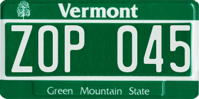 VT license plate ZOP045