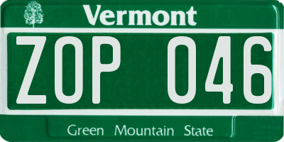 VT license plate ZOP046