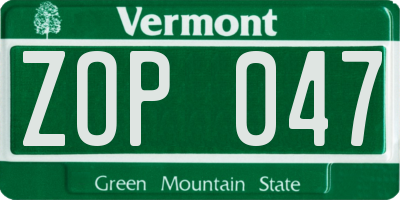 VT license plate ZOP047