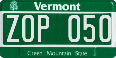 VT license plate ZOP050