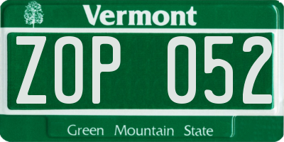 VT license plate ZOP052