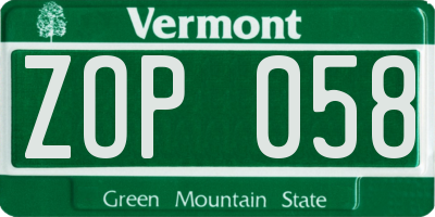 VT license plate ZOP058