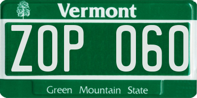 VT license plate ZOP060