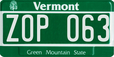 VT license plate ZOP063