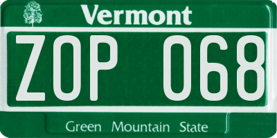 VT license plate ZOP068