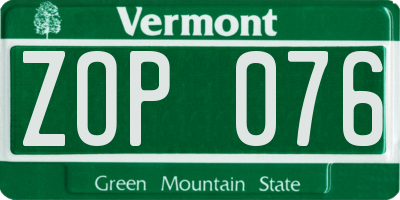 VT license plate ZOP076