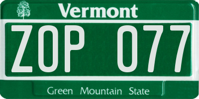 VT license plate ZOP077
