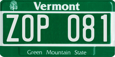 VT license plate ZOP081