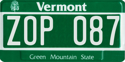 VT license plate ZOP087