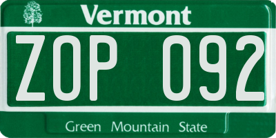 VT license plate ZOP092